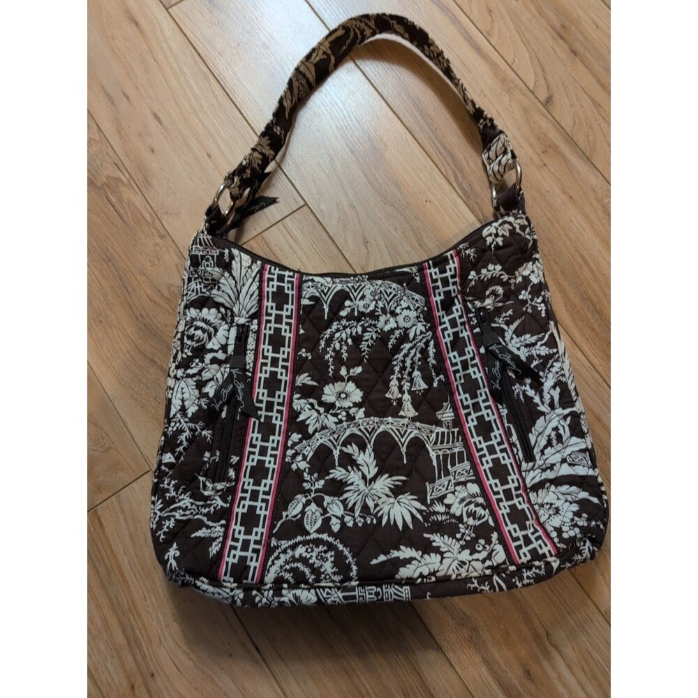 Vera Bradley Shoulder Bag Imperial Toile Brown White Pink Quilted Hobo -Retired